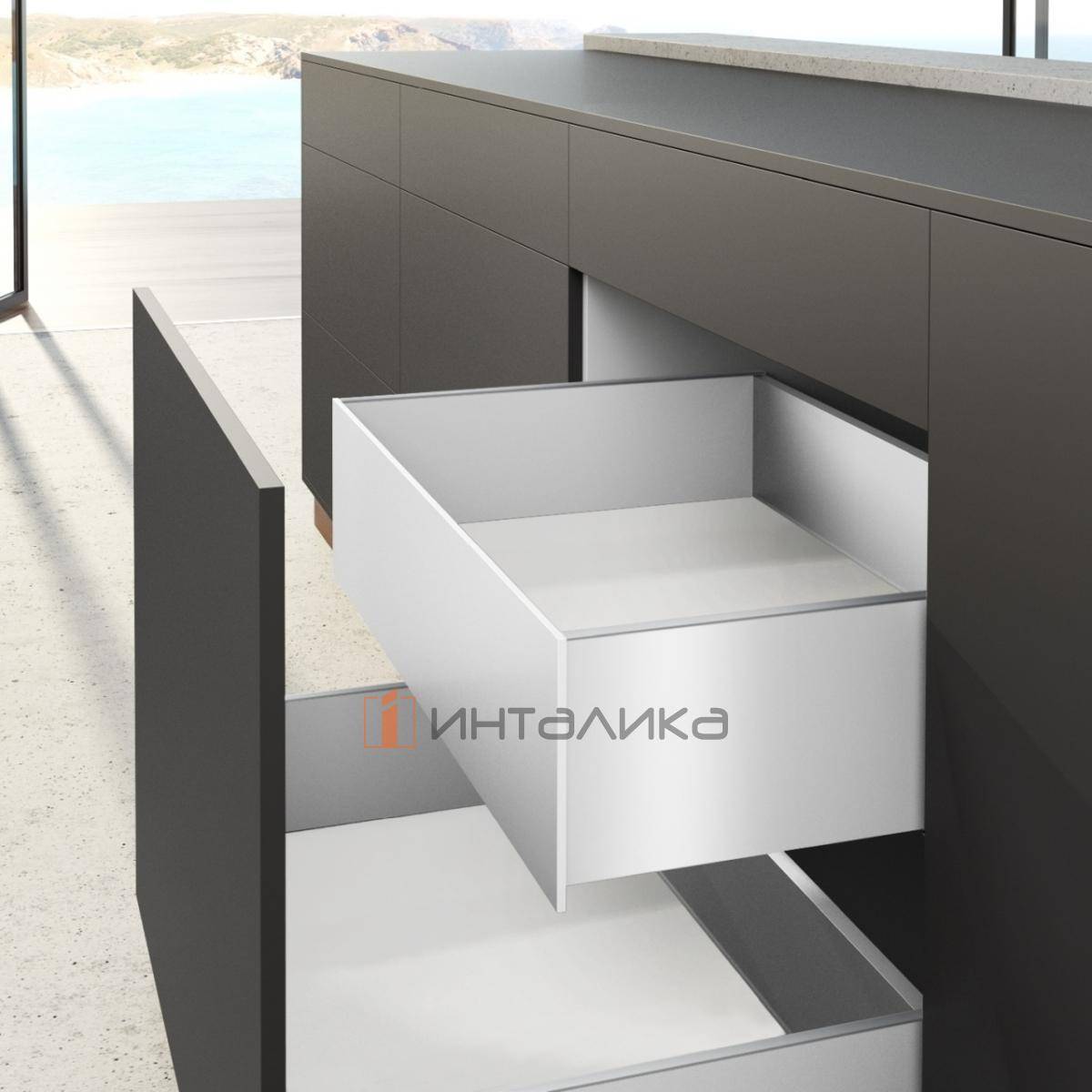 Внутренний ящик высокий HETTICH AvanTech You Actro L Push to Open Silent полного выдвижения, H187, NL550, G30, B 900, снаряжённый вес ящика 10-40 кг, белый