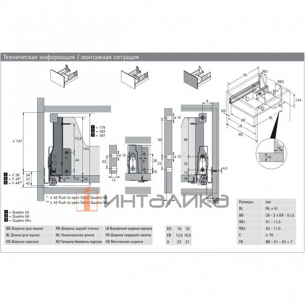 Ящик с вырезом под мойку HETTICH InnoTech Atira Quadro V6 Push to Open Silent полного выдвижения, H144, NL520, G30, снаряжённый вес ящика 8-20 кг, антрацит – 2