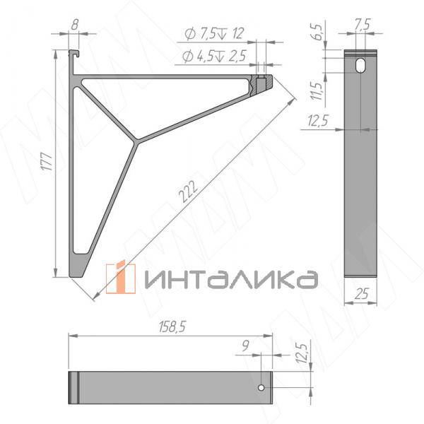 AIRONE Менсолодержатель для деревянных полок L-200 мм, хром матовый (1шт) (AIR.903A.9723) – 4