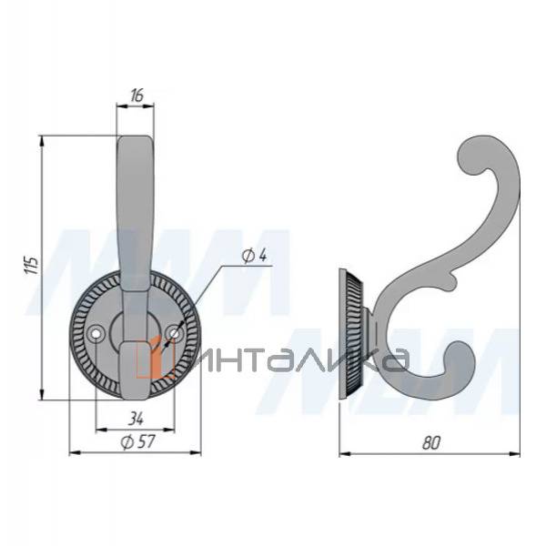 Крючок двухрожковый черный матовый (WAP.804.000.00N4) – 2