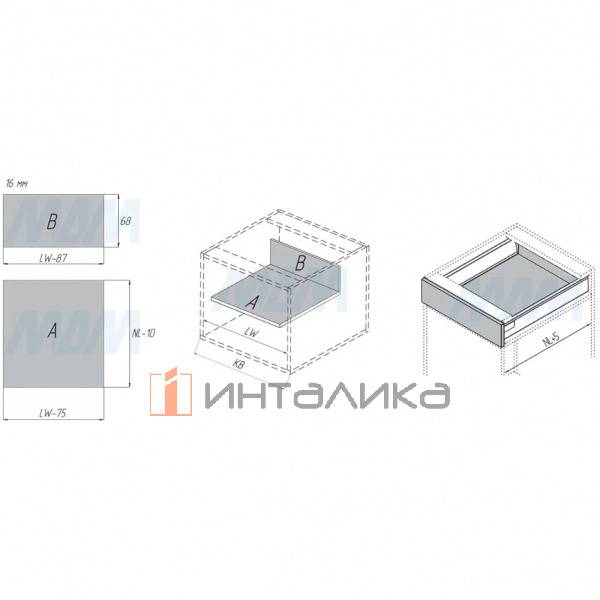 M-TECH комплект ящика 450 мм, белый, боковины h96 мм с направляющими плавного закрывания (S96450W) – 4