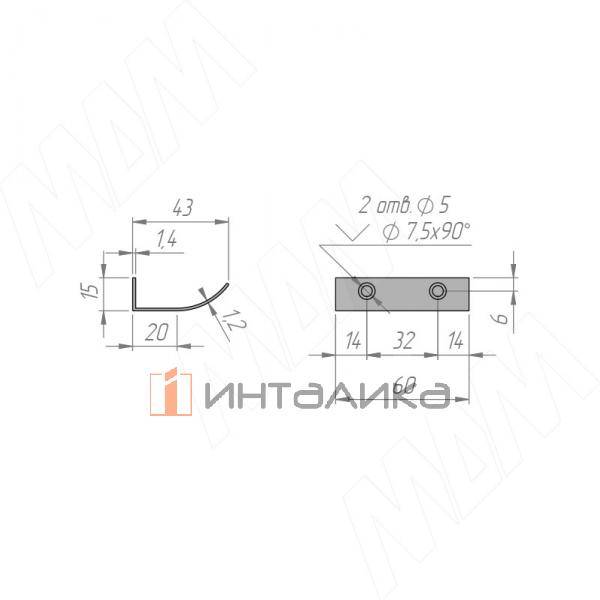 Профиль-ручка 32мм (L=60мм) крепление саморезами золото матовое (PH.RU15.032.GL) – 2
