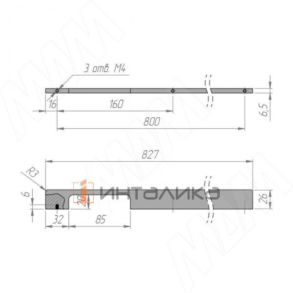 Профиль-ручка160/800мм(L=827мм)нерж.сталь (PH.CN01.160-800.BA) – 2