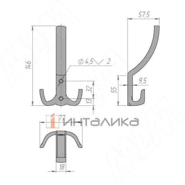 Крючок трехрожковый хром матовый (HK.17.SC) – 3