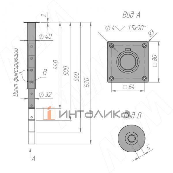 Авила опора для стола телескопическая D40, H440-620 мм, черный (AVD40/440-620 BLC) – 6