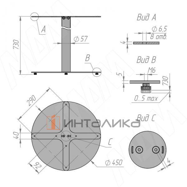 Порту подстолье 450х450, H730+4мм, черный (RAL 9005, муар) (PR730X450X450 BLC) – 5