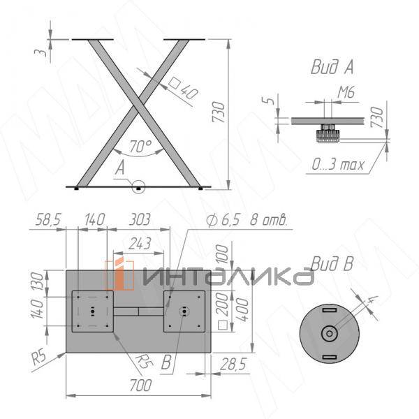 Лориш подстолье 700х400, H730+4мм, хром матовый (RAL 9006, муар) (LO730X700X400 CRM) – 7