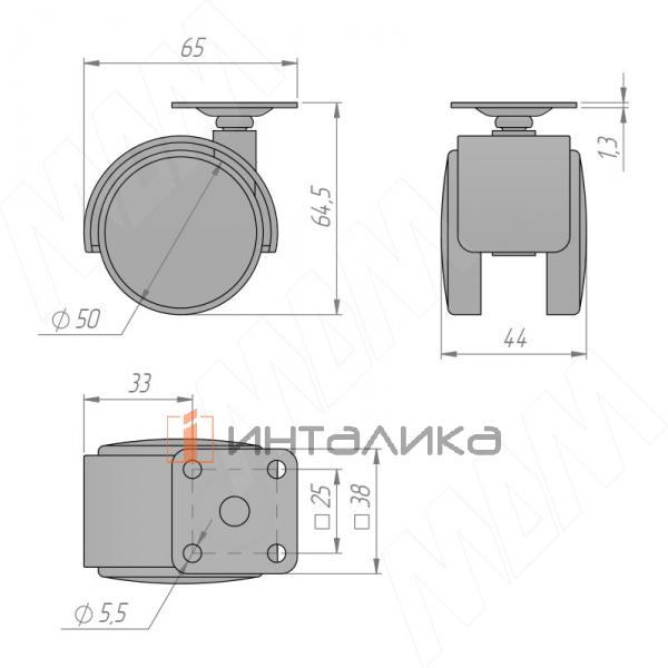 Опора двухколесная с площадкой, D50 мм, без стопора, серая (OK-50/1/K/GR) – 2