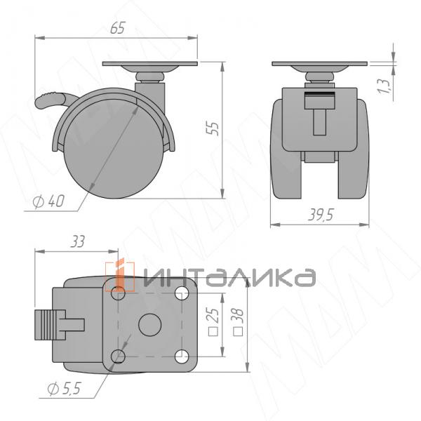 Опора двухколесная с площадкой, D40 мм, со стопором, белая (OK-40/1-CT/WH) – 2