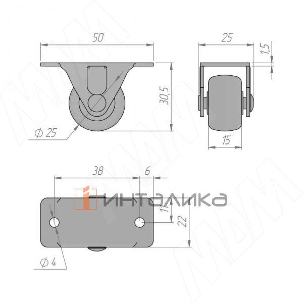 Опора колесная, прямоходная, высота 30 мм (KP-30) – 2