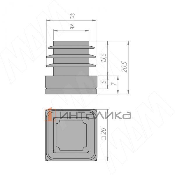 Заглушка-подпятник для трубы 20 х 20 основание фетр, черный (HL.S.20X20.FLT.BL) – 2