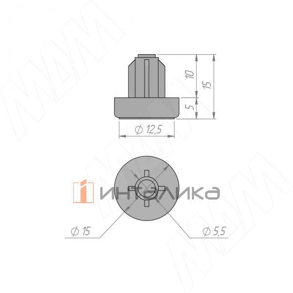 Подпятник круглый, диаметром 15мм, под отверстие 6мм, черный (HL.R.8.15.BL) – 3