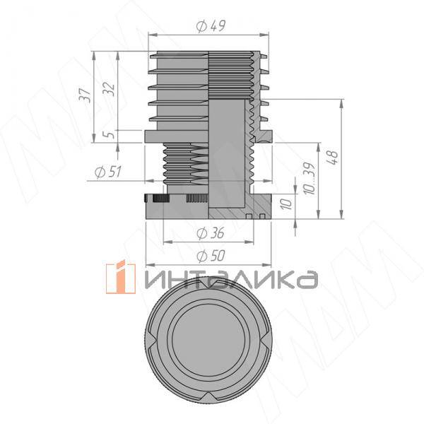 Подпятник регулируемый, для круглой трубы D50 мм, черный (HL.R.50.ADJ.BL) – 2