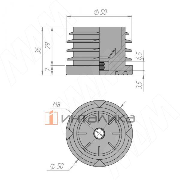 Подпятник для круглой трубы D50 мм, с резьбой М8, черный (HL.R.50.M8.BL) – 3