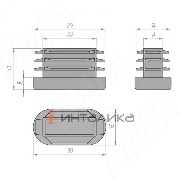 Заглушка /подпятник для овальной трубы 15x30 мм, черный (CC.3015.BL) – 3