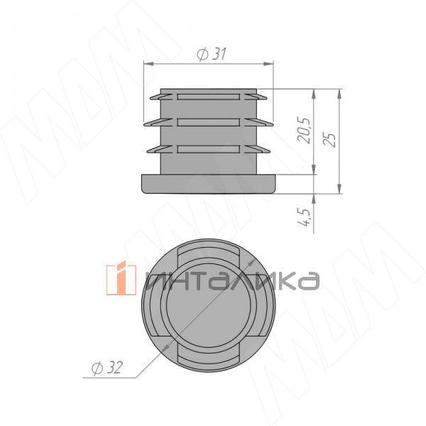 Заглушка /подпятник для круглой трубы, D32 мм, черный (HL.R.32.BL) – 3