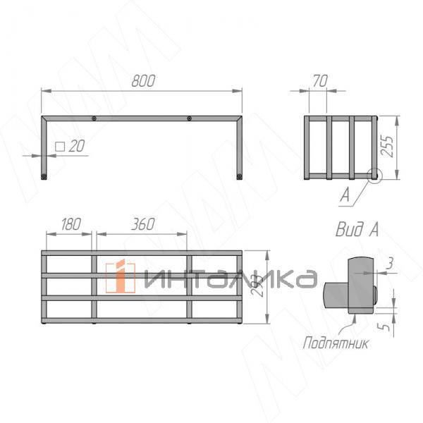 Металлокаркас-обувница 800x290x250мм черный (RAL 9005, муар) (MF.04.800x250.BLC) – 4