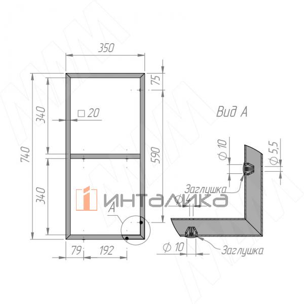 Металлокаркас-рамка для полок 740x350мм черный (RAL 9005, муар) (MF.02.740x350.BLC) – 5