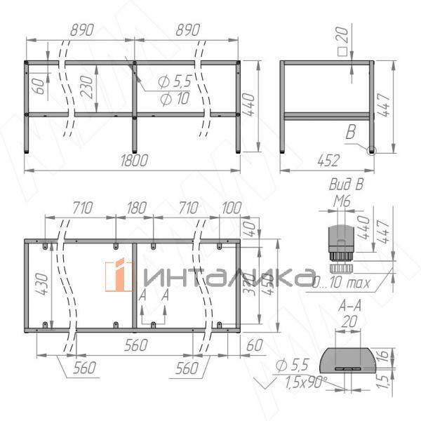 Металлокаркас-тумба напольная для ТВ 1800x450x450мм, черный (RAL 9005, муар) (MF.03.1800x450x450.BLC) – 5