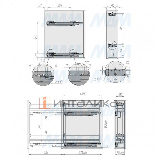 GALAXY Двухуровневая корзина 150 мм, эллипт. прут, противоск., с компл. креплений, с боковым крепл. лев., направл. плавн. закр. Nova Pro, графит (ELQGM152SXPRPOMASVGF) – 4