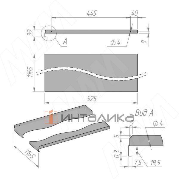 Алюминиевый поддон для кух.базы под раковину 900 мм, графит (40\7B.9872.90) – 3