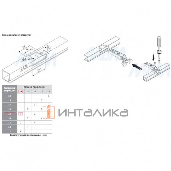HARMONY петля для алюминиевого профиля без амортизатора, без пружины (90/105), накладная, стандартная, цвет никель (51MS410510U) – 2