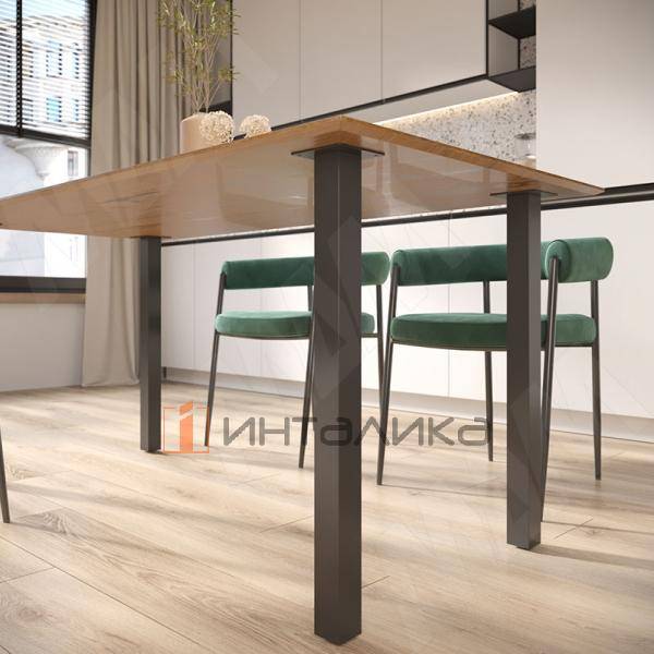 Пинск опора для стола квадратная, 50х50мм, H714+18 мм, черный (RAL 9005, муар) – 6