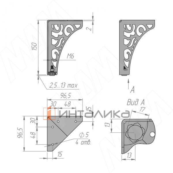 AVIGNON Опора декоративная Н150+13мм черный матовый (ADJ20.150.BL) – 4