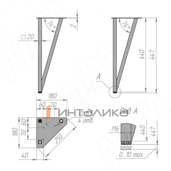 PIN опора для стола V-образная, 180х447+10 мм, графит (PIN180x450 GR) – 8