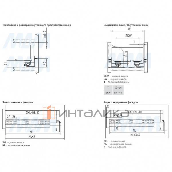 Комплект направляющих /500 мм (ниж. крепления, полного выдвижения) и механизма OneTouch (открывание от нажатия/плавное закрывание) (OT-S01.500) – 6