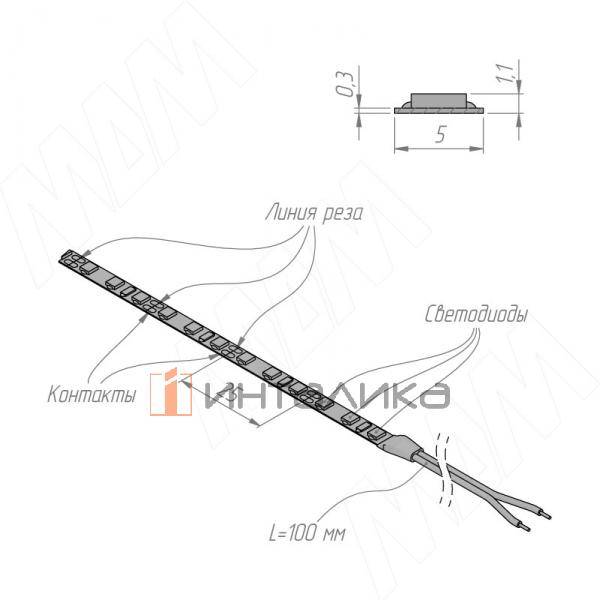 Лента светодиодная 2835/120, 24V, 5 м, основание 5 мм, холодный белый 6000К, IP20, 9.6W/1м (LS24-2835CW20-9.6C8) – 5