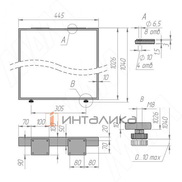 Дижон опора для стола П-образная, 50х10, 445х1040 (+10 мм), белый (RAL 9003, муар) – 7