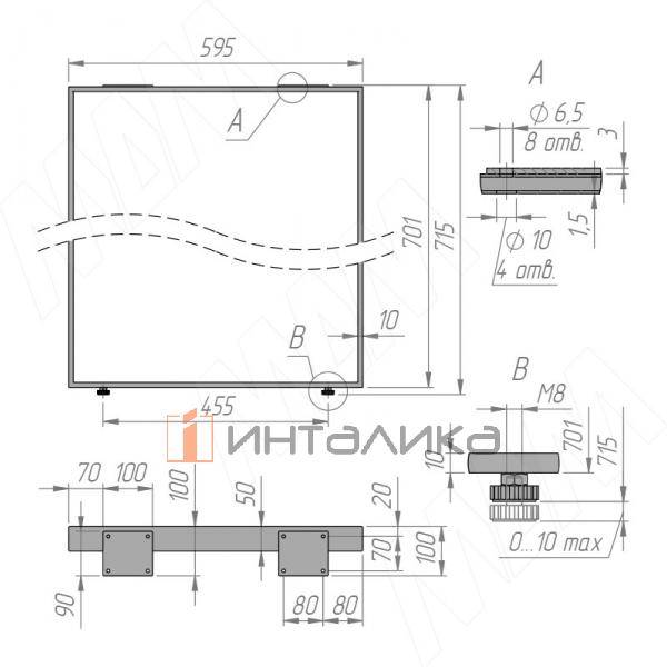 Дижон опора для стола П-образная, 50х10, 595х715 (+10 мм), белый (RAL 9003, муар) (DJ50X10/595X715 WT) – 4