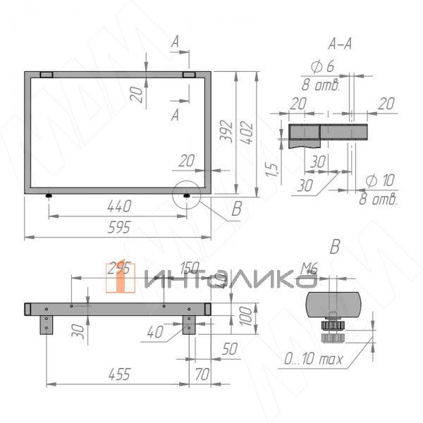 Бордо опора для стола П-образная, 595х400 мм, черный (RAL 9005, муар) – 7