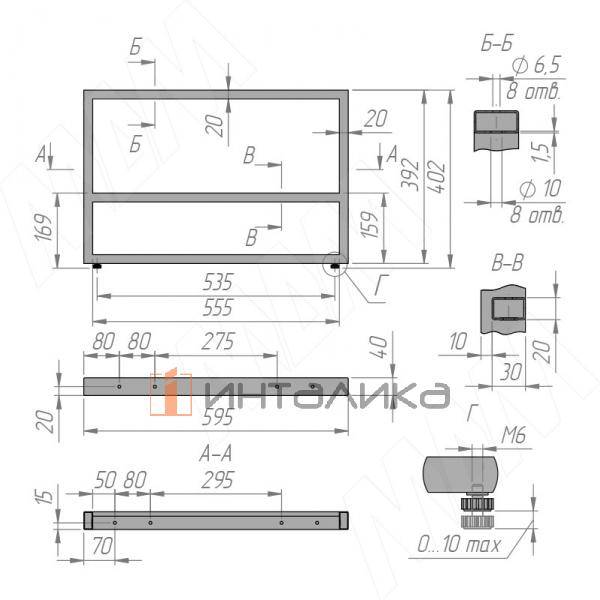 Нант опора для стола П-образная, 595х400 мм, черный (RAL 9005, муар) – 9