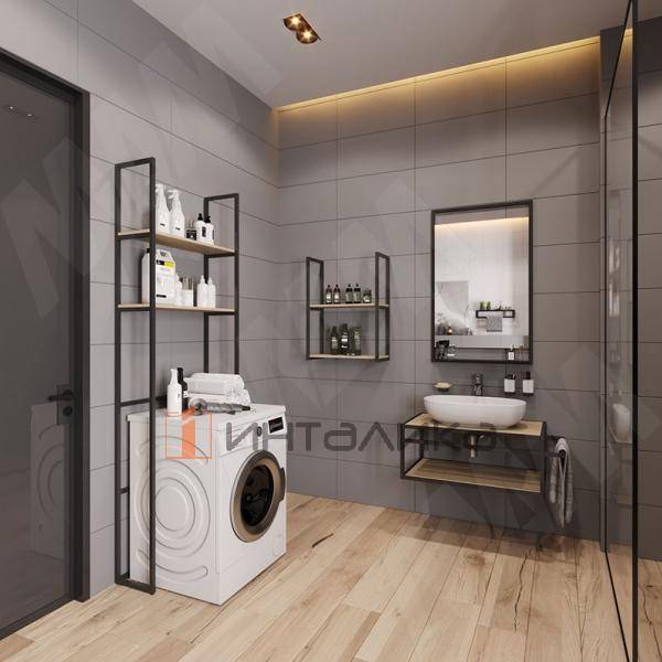 Металлокаркас-стеллаж напольный под стиральную машину 2100х700х250мм черный (RAL9005, муар) (MF.23.2100x700x250.BLC) – 5