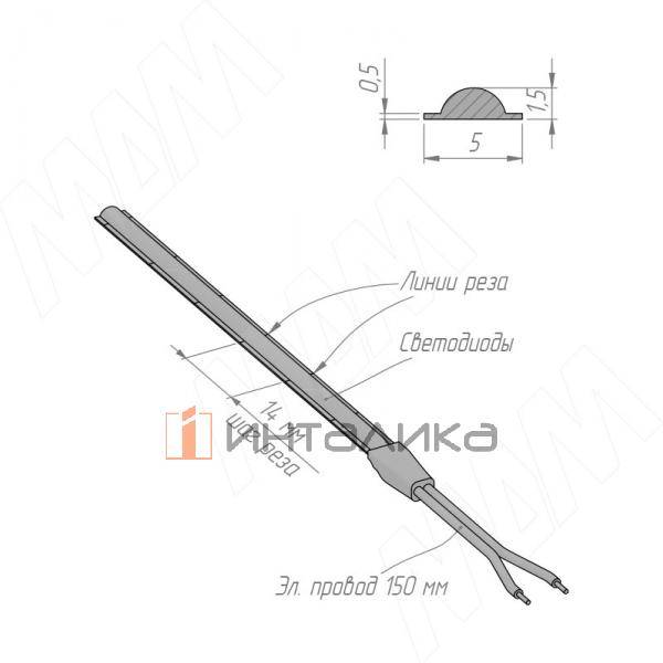 LUX, COB лента светодиодная, 504 диодов, 12V, 5 м, основание 5 мм, CRI 90, теплый белый 3000К, IP20, 6W (LS12-COB-WW20-6-SL) – 6