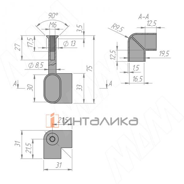 Штангодержатель для овальной штанги угловой, хром – 2