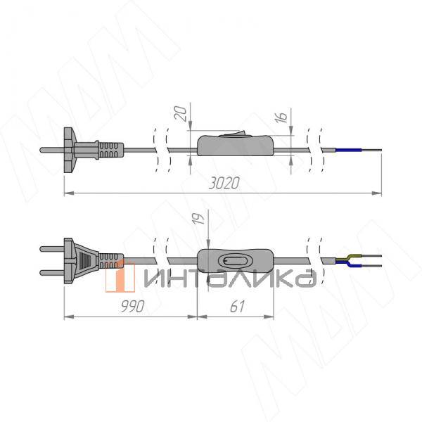 Шнур сетевой, вилка S18, 3 м, с выключателем, белый – 2