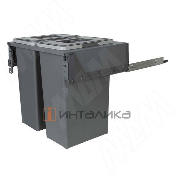 BLOCK 2.0 Система сортировки и хранения 600мм, 2 емкости (35л+35л), крепление к боков., напр.полн. выдвиж., плавн. закр. – 2
