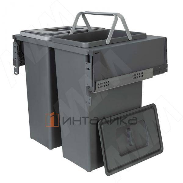 BLOCK 2.0 Система сортировки и хранения 600мм, 2 емкости (35л+35л), крепление к боков., напр.полн. выдвиж., плавн. закр. – 3