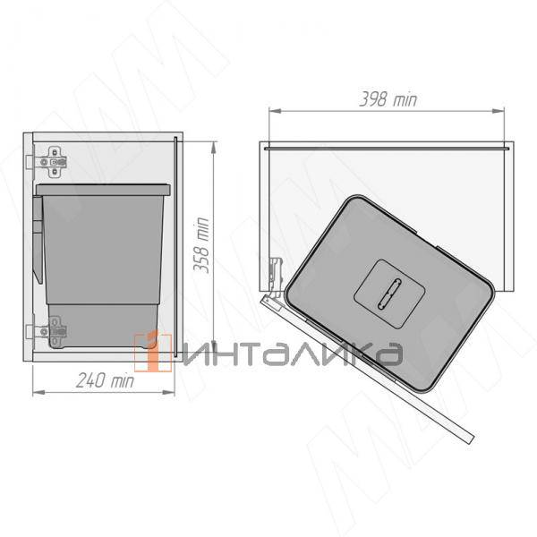 EASY Ведро для мусора подвесное 15л с крышкой, с крепежом, цвет серый базальт RAL7012 – 5