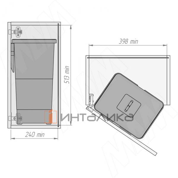 EASY Ведро для мусора подвесное 24л с крышкой, с крепежом, цвет серый базальт RAL7012 (PBDSPSG44C97) – 5