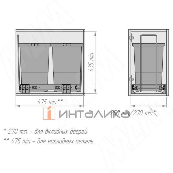 ECOFIL Система сортировки и хранения, 2 емкости (12л+12л), нижнее крепление., напр. полн. выдвиж., плавн. закр. – 4
