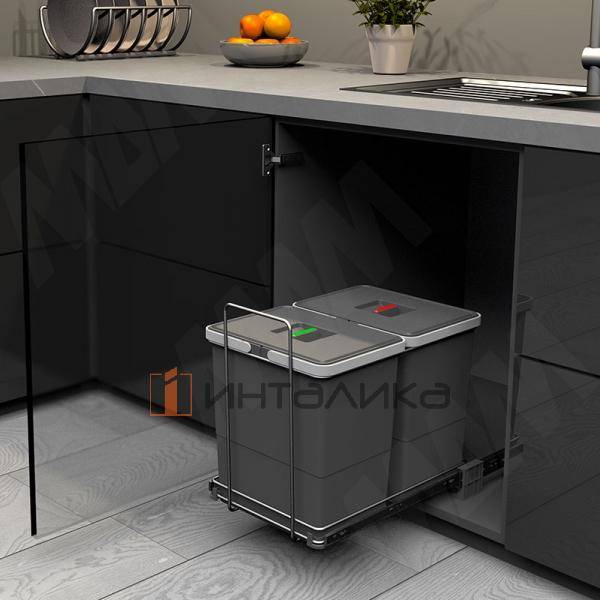 ECOFIL Система сортировки и хранения, 2 емкости (24л+24л), нижнее крепление., напр. полн. выдвиж., плавн. закр. (PF01 44B2) – 4