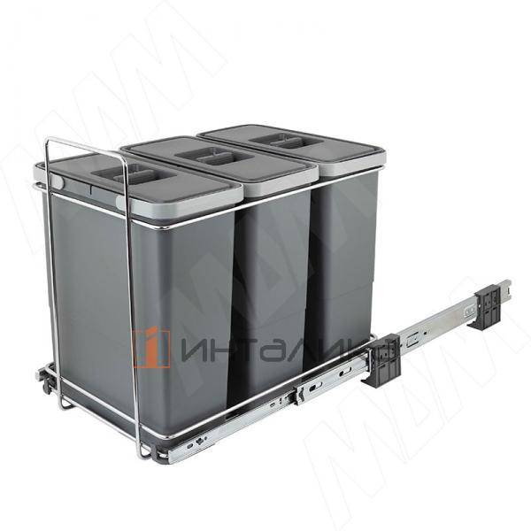 ECOFIL Система сортировки и хранения, 3 емкости (12л+12л+12л), нижнее крепление., напр. полн. выдвиж., плавн. закр. (PF01 34B4) – 2
