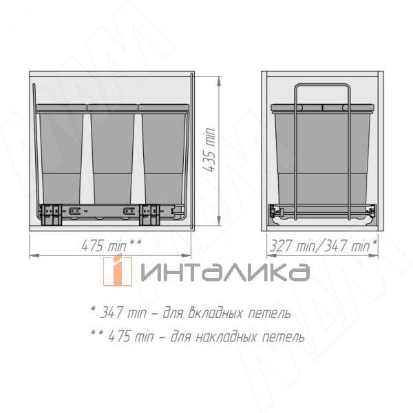ECOFIL Система сортировки и хранения, 3 емкости (12л+12л+12л), нижнее крепление., напр. полн. выдвиж., плавн. закр. (PF01 34B4) – 4