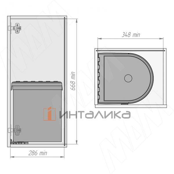 RING Ведро для мусора подвесное 10л с крышкой, с крепежом, цвет серый RAL7042 – 4