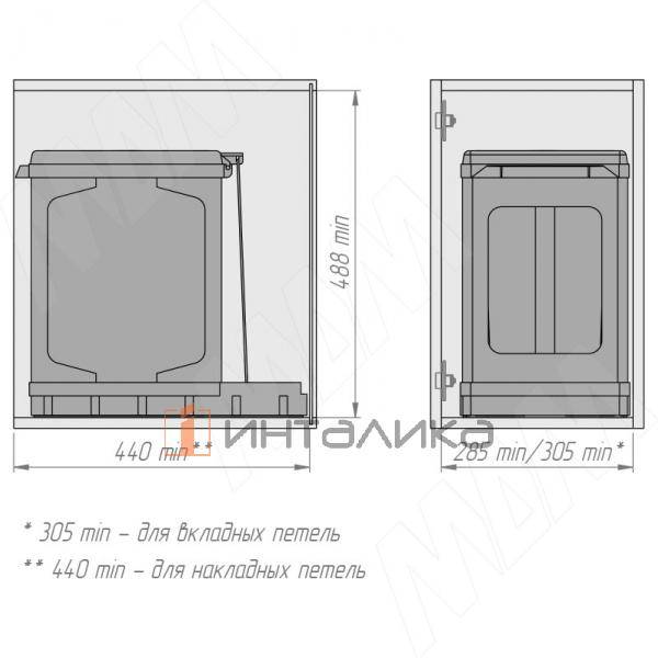 TOWER Система сортировки и хранения, 1 емкость (18л), авт. крышка, нижнее крепление, пластик+алюминий – 5