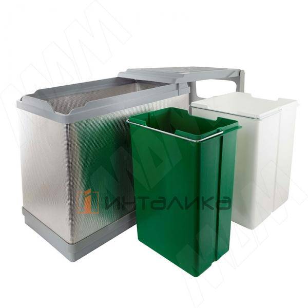 TOWER Система сортировки и хранения, 2 емкости (16л+10л), авт. крышка, нижнее крепление, пластик+алюминий – 5